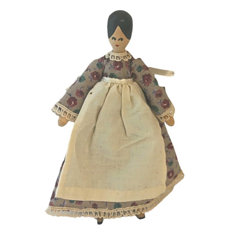 Vintage Folk Art Wooden Doll Articulated Rubber Band Apron Bloomers Rustic - Picture 9 of 9